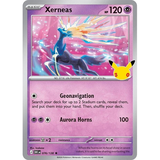 Xerneas - 076/128 Rare Pokémon card from 30th Celebration, Near Mint Holofoil