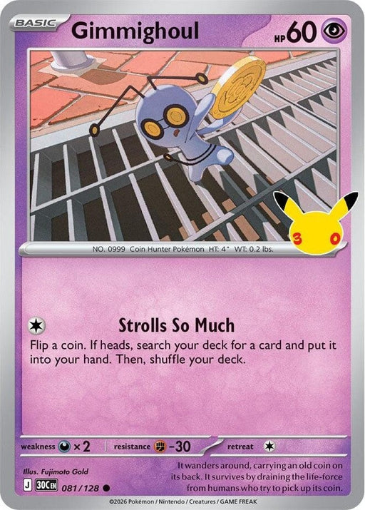 Gimmighoul - 081/128 Common Pokémon card from 30th Celebration, Near Mint Holofoil