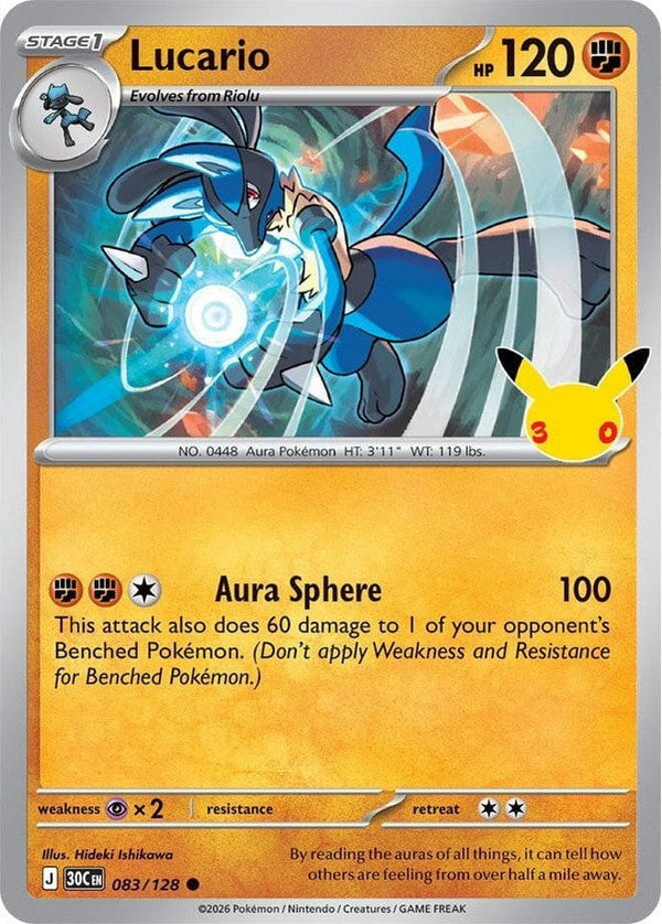 Lucario - 083/128 Common Pokémon card from 30th Celebration, Near Mint Holofoil