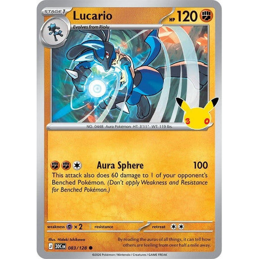 Lucario - 083/128 Common Pokémon card from 30th Celebration, Near Mint Holofoil