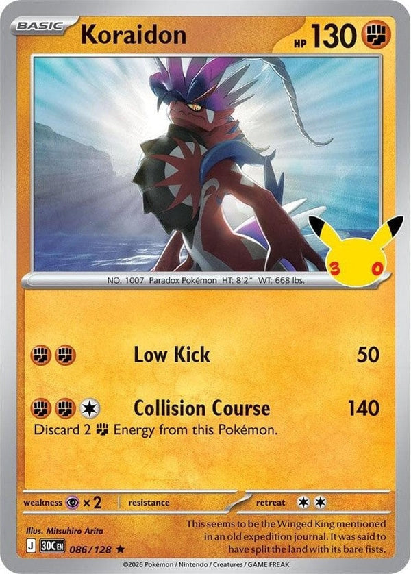 Koraidon - 086/128 Rare Pokémon card from 30th Celebration, Near Mint Holofoil