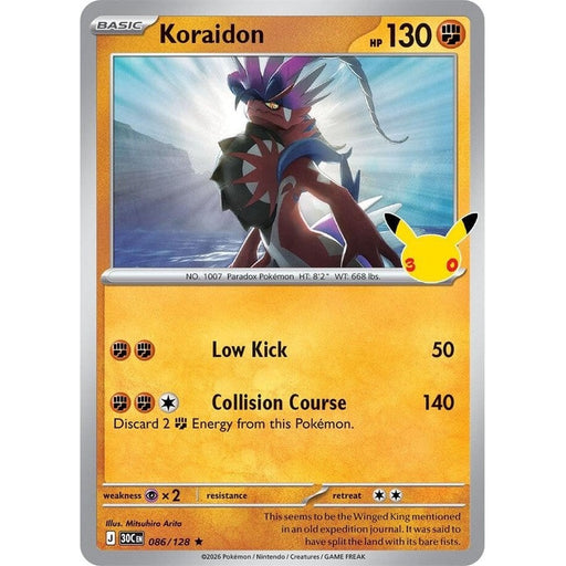 Koraidon - 086/128 Rare Pokémon card from 30th Celebration, Near Mint Holofoil