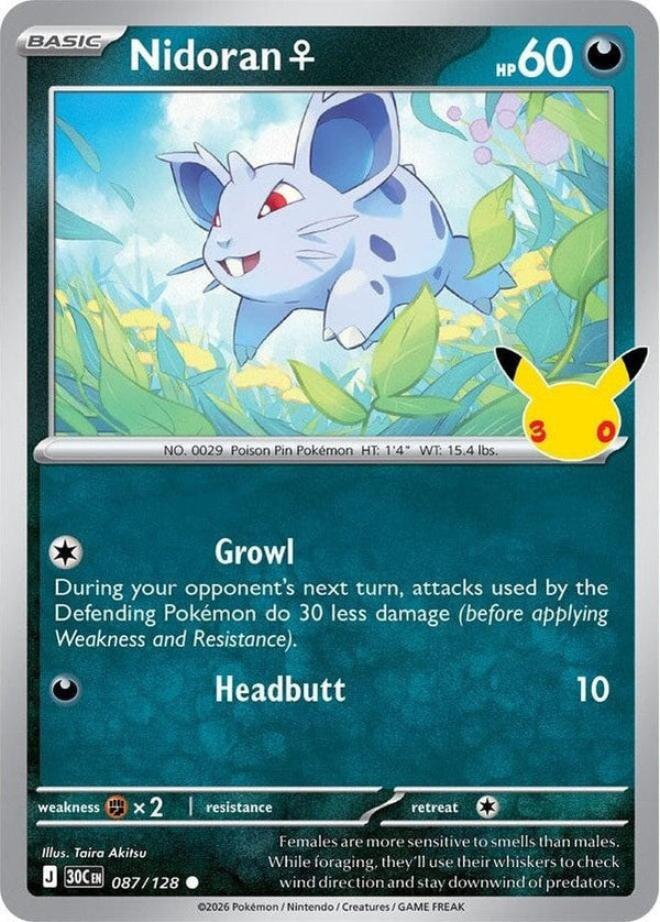 Nidoran F - 087/128 Common Pokémon card from 30th Celebration, Near Mint Holofoil