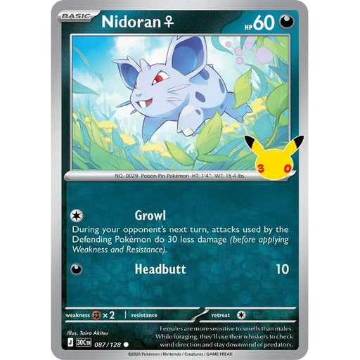 Nidoran F - 087/128 Common Pokémon card from 30th Celebration, Near Mint Holofoil