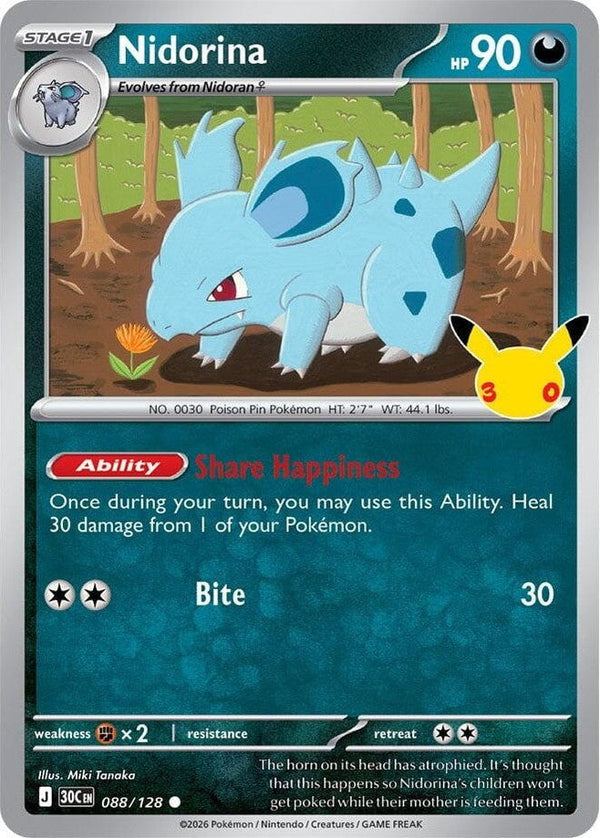 Nidorina - 088/128 Common Pokémon card from 30th Celebration, Near Mint Holofoil