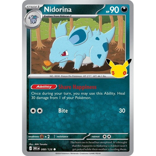 Nidorina - 088/128 Common Pokémon card from 30th Celebration, Near Mint Holofoil