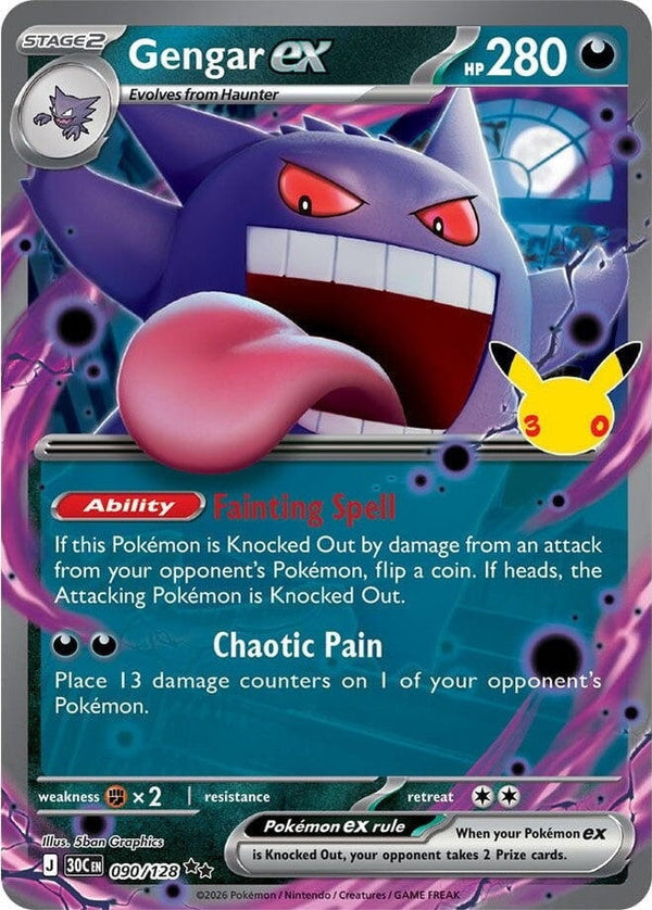 Gengar ex - 090/128 Double Rare Pokémon card from 30th Celebration, Near Mint Holofoil