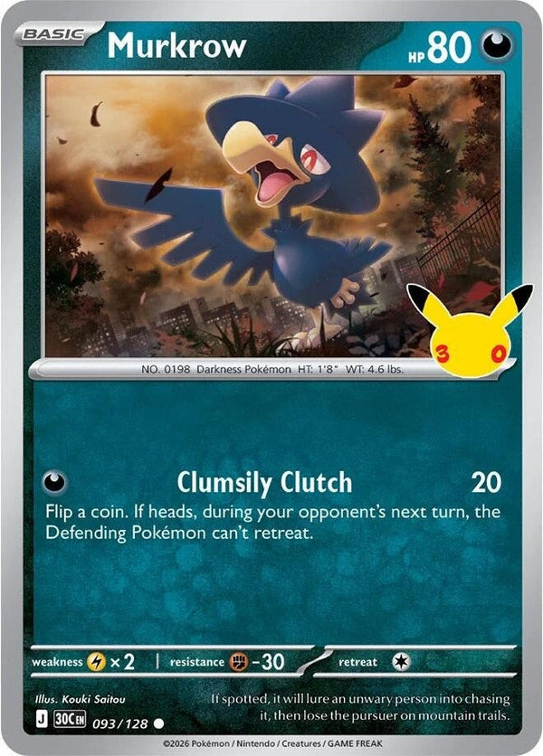 Murkrow - 093/128 Common Pokémon card from 30th Celebration, Near Mint Holofoil