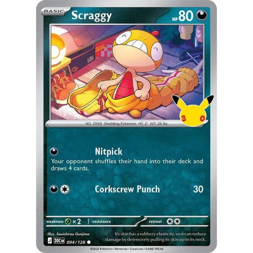 Scraggy - 094/128 Common Pokémon card from 30th Celebration, Near Mint Holofoil