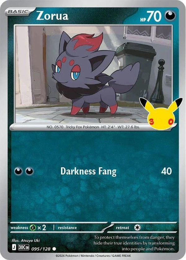 Zorua - 095/128 Common Pokémon card from 30th Celebration, Near Mint Holofoil