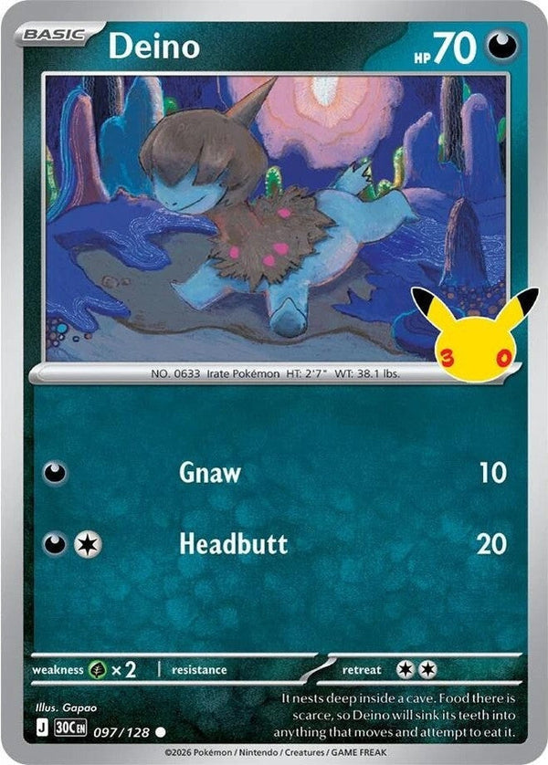 Deino - 097/128 Common Pokémon card from 30th Celebration, Near Mint Holofoil