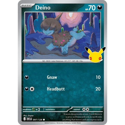Deino - 097/128 Common Pokémon card from 30th Celebration, Near Mint Holofoil