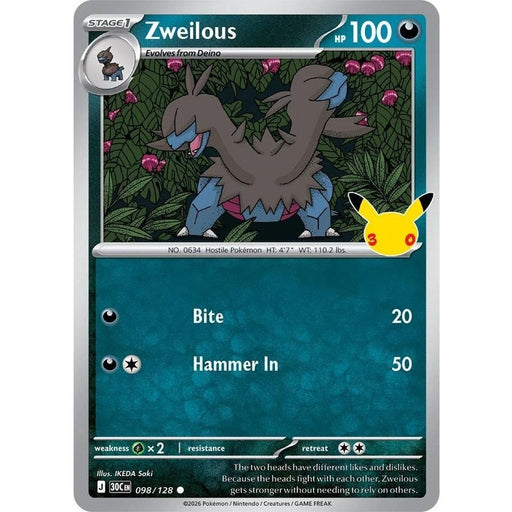 Zweilous - 098/128 Common Pokémon card from 30th Celebration, Near Mint Holofoil