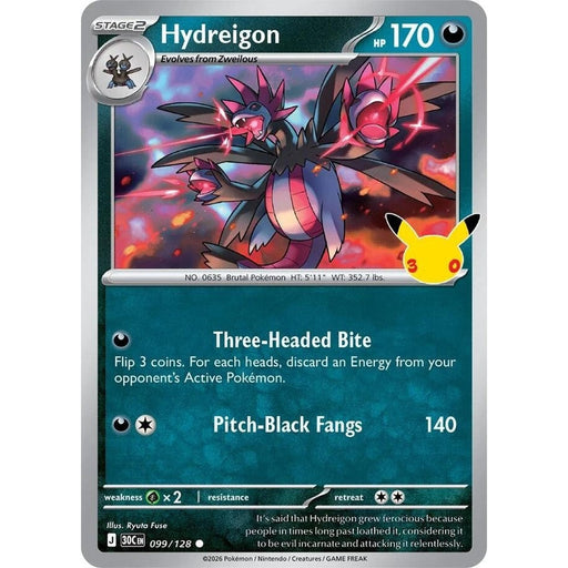 Hydreigon - 099/128 Common Pokémon card from 30th Celebration, Near Mint Holofoil
