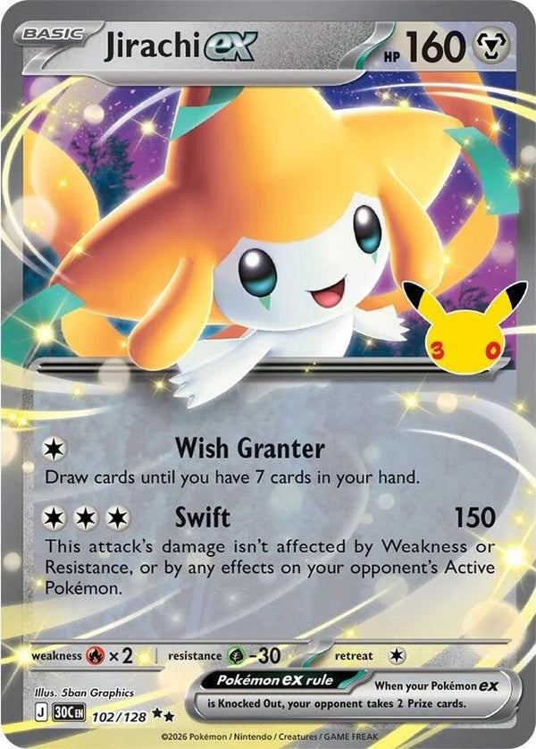 Jirachi ex - 102/128 Double Rare Pokémon card from 30th Celebration, Near Mint Holofoil
