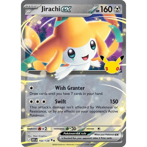 Jirachi ex - 102/128 Double Rare Pokémon card from 30th Celebration, Near Mint Holofoil