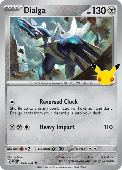 Dialga - 103/128 Rare Pokémon card from 30th Celebration, Near Mint Holofoil