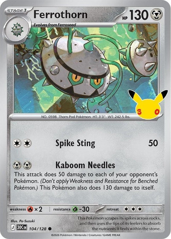 Ferrothorn - 104/128 Common Pokémon card from 30th Celebration, Near Mint Holofoil