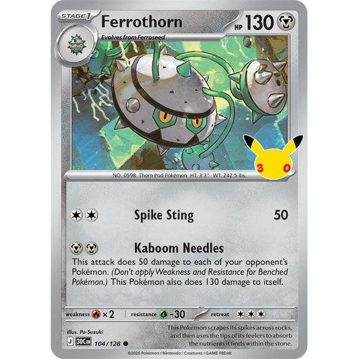 Ferrothorn - 104/128 Common Pokémon card from 30th Celebration, Near Mint Holofoil
