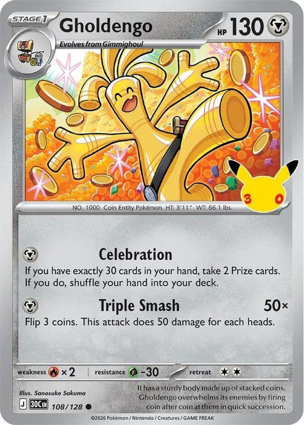 Gholdengo - 108/128 Common Pokémon card from 30th Celebration, Near Mint Holofoil