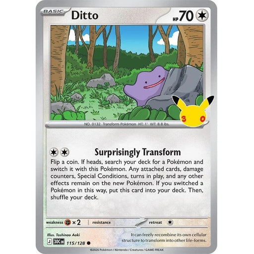 Ditto - 115/128 Common Pokémon card from 30th Celebration, Near Mint Holofoil