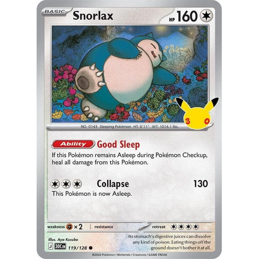 Snorlax - 119/128 Common Pokémon card from 30th Celebration, Near Mint Holofoil