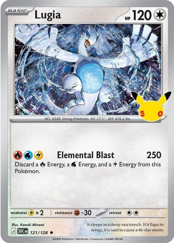 Lugia - 121/128 Rare Pokémon card from 30th Celebration, Near Mint Holofoil