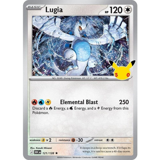 Lugia - 121/128 Rare Pokémon card from 30th Celebration, Near Mint Holofoil