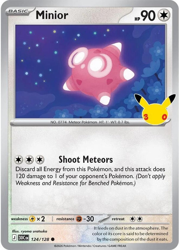 Minior - 124/128 Common Pokémon card from 30th Celebration, Near Mint Holofoil