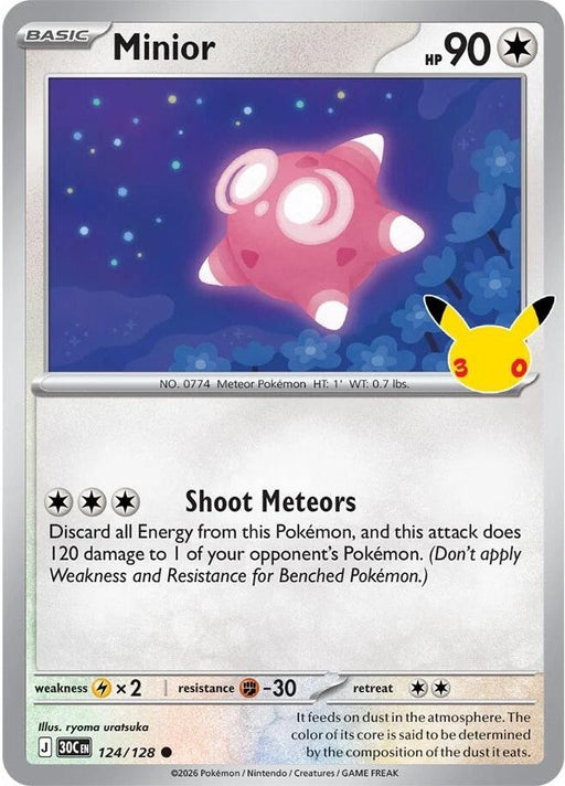 Minior - 124/128 Common Pokémon card from 30th Celebration, Near Mint Holofoil