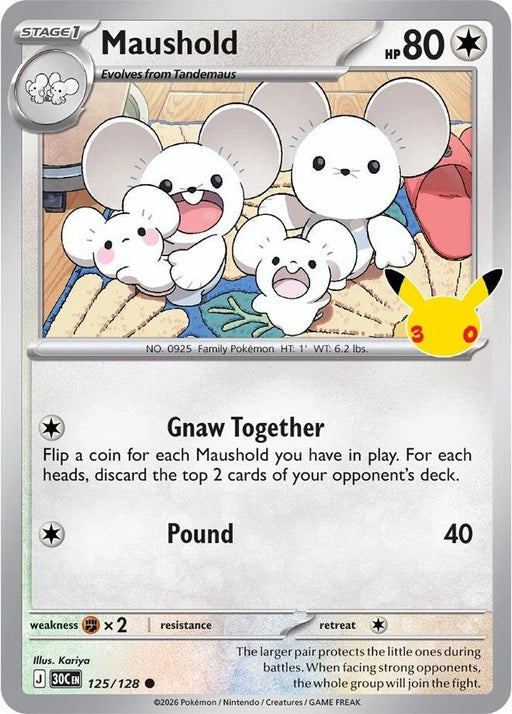Maushold - 125/128 Common Pokémon card from 30th Celebration, Near Mint Holofoil