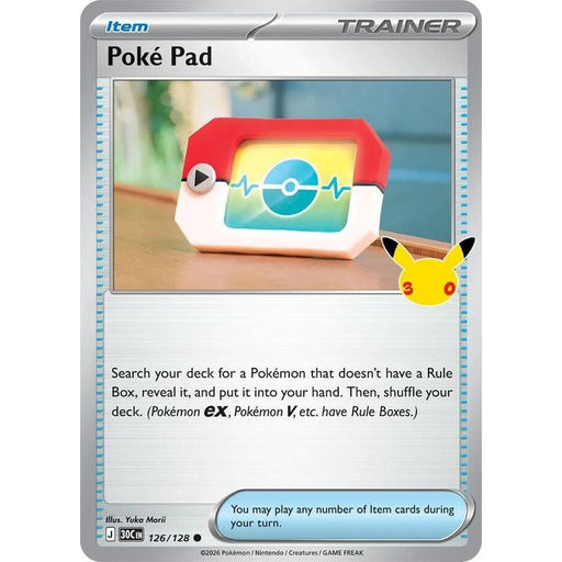 Poke Pad - 126/128 Common Pokémon card from 30th Celebration, Near Mint Holofoil