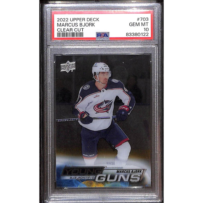2022-23 Upper Deck Extended Young Guns Clear Cut #703 Marcus Bjork PSA 10 Rookie